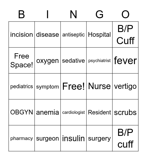 Healthcare Bingo Card