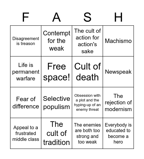 Fascism Bingo Card