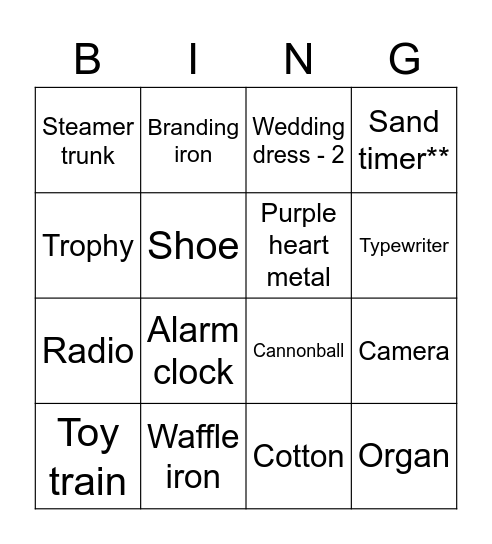 Scavenger Hunt Bingo Card