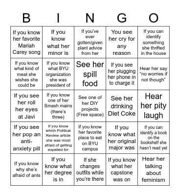 Anna’s Graduation Bingo Card