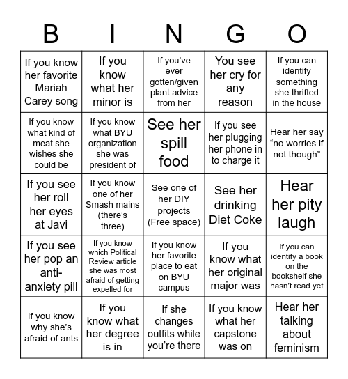 Anna’s Graduation Bingo Card