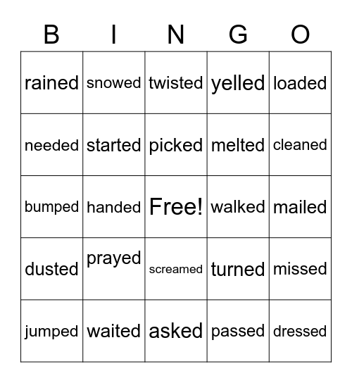 Three sounds of  -ed     46 Bingo Card