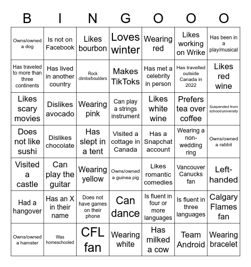 Get to know your coworkers Bingo Card