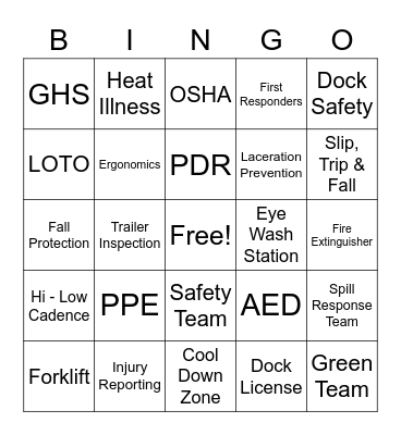 Safety Week Bingo 2023 Bingo Card