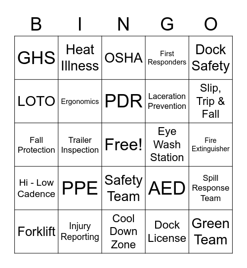 Safety Week Bingo 2023 Bingo Card