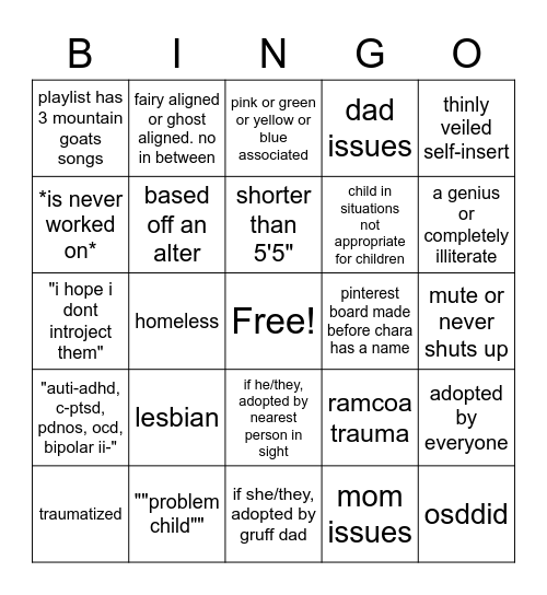 cass' oc bingo Card