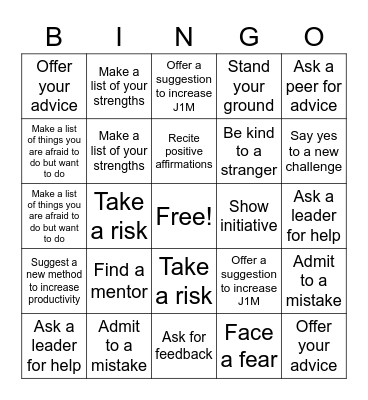 COURAGE BINGO Card