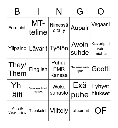 PMR red flagit Bingo Card