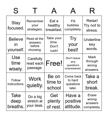 STAAR Bingo! Bingo Card