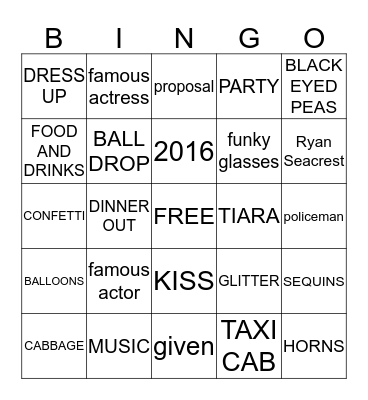 NEW YEARS EVE 2015 Bingo Card