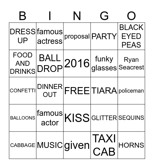 NEW YEARS EVE 2015 Bingo Card