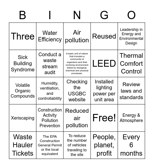 LEED Green Associate BINGO! Bingo Card