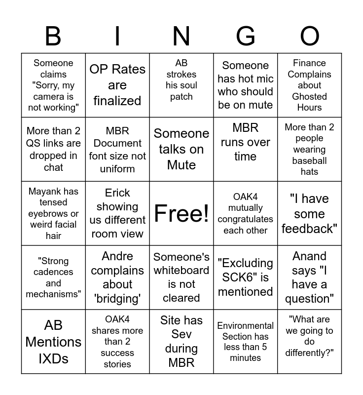 California MBR Bingo Card