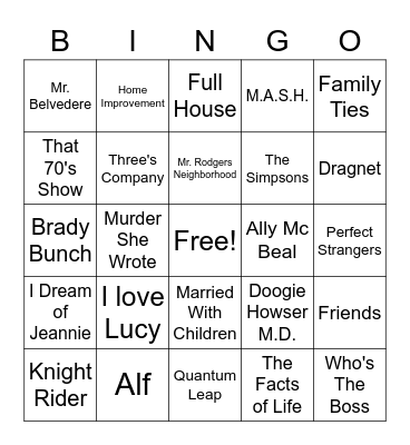 90s Tv Theme Songs Bingo Card