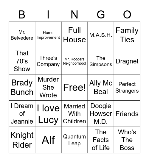 90s Tv Theme Songs Bingo Card
