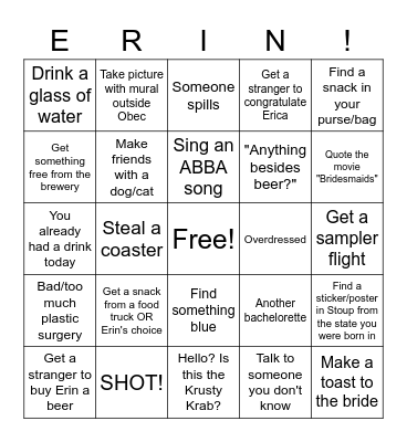 Bachelorette Beer Crawl Bingo! Bingo Card