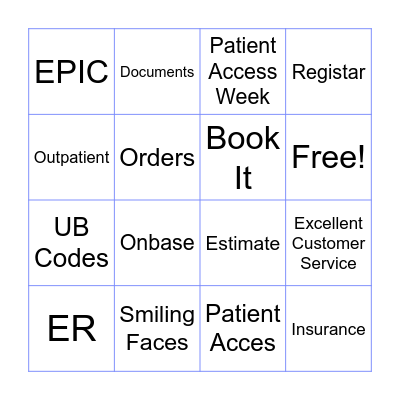 Patient Access Week Bingo Card