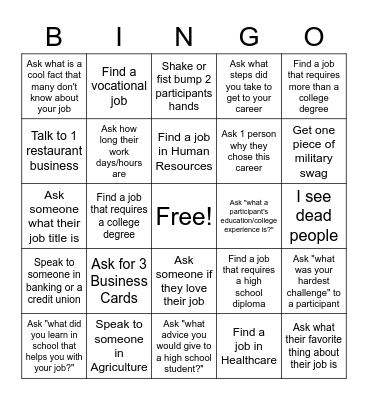 Career Fair BINGO Card