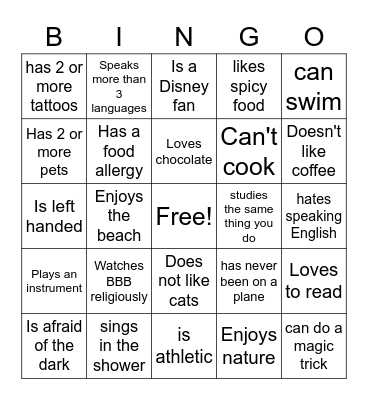 FIND SOMEONE WHO ... Bingo Card