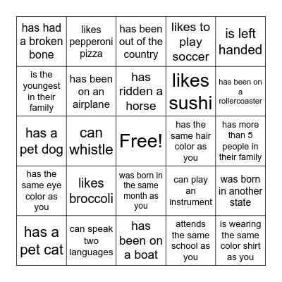 Find a Friend Who... Bingo Card