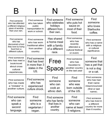 Culture Bingo Card