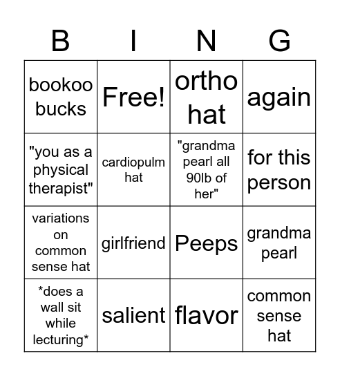 Neuro with ben Bingo Card