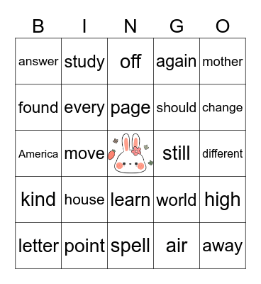 Most Common Words 17 Bingo Card