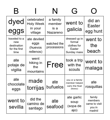 Spring Break Bingo Card