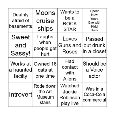 New Years Eve People Bingo Card