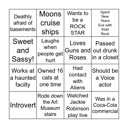 New Years Eve People Bingo Card