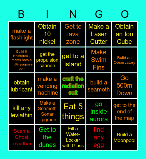 Subnautica Bingo Card