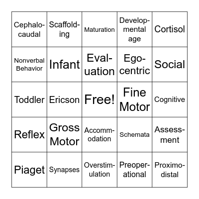 Early Childhood Bingo Card