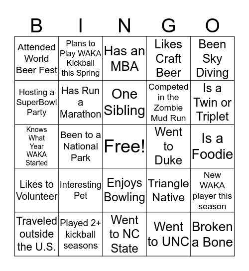 Bar Games Bingo Card