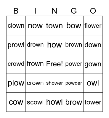 OW Words  Bingo Card