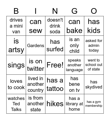 Find Someone Who Bingo Card