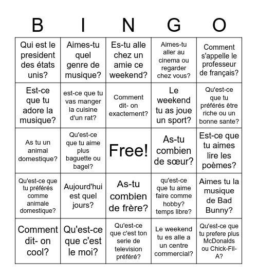 Ceci et cela Bingo Card