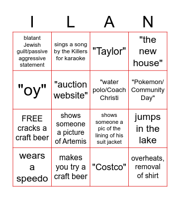 Bachelor Bingo Card