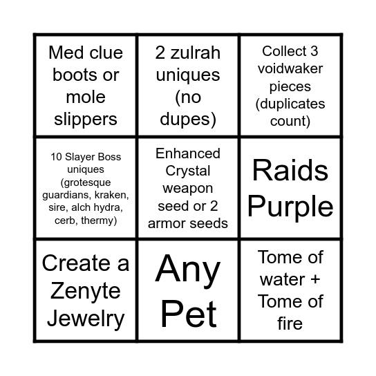 Hard Tier Bingo Card