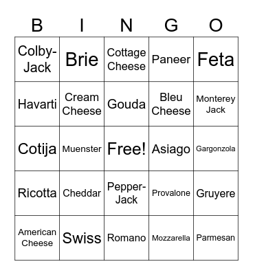 Cheese club Bingo Card