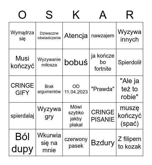 sraka oskara Bingo Card