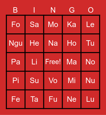 TONGAN LETTERS Bingo Card