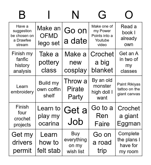 Julia's 2023 Bingo Board Bingo Card