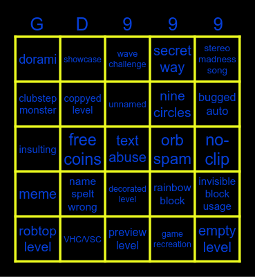 RECENT LEVEL BINGOXD Bingo Card