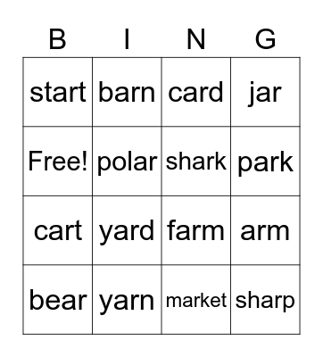 -AR controlled words Bingo Card