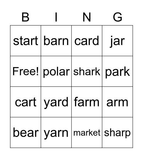 -AR controlled words Bingo Card