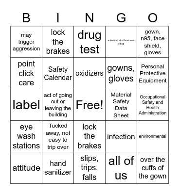 Safety Bingo Card