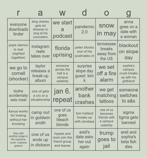 Sigma Ligma 2023 Bingo Card