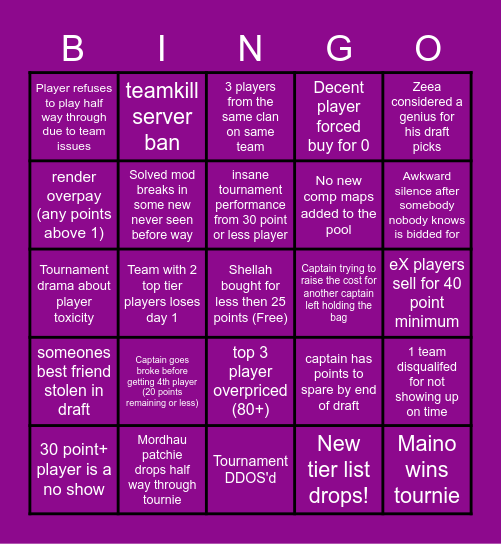 Mordhau Draft OCE Bingo! Bingo Card