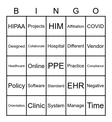 PPE Bingo Card