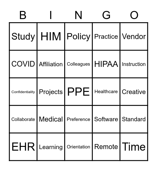 PPE Bingo Card